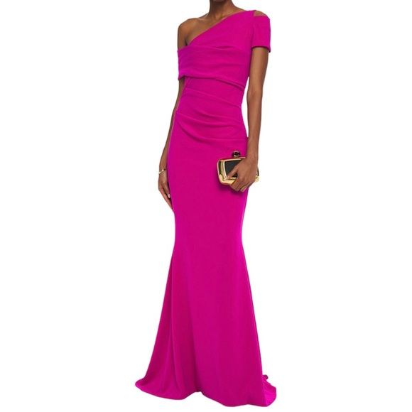 talbot Runhof Dresses & Skirts - Talbot Runhof Fuchsia Moa one-shoulder ruched stretch-crepe gown